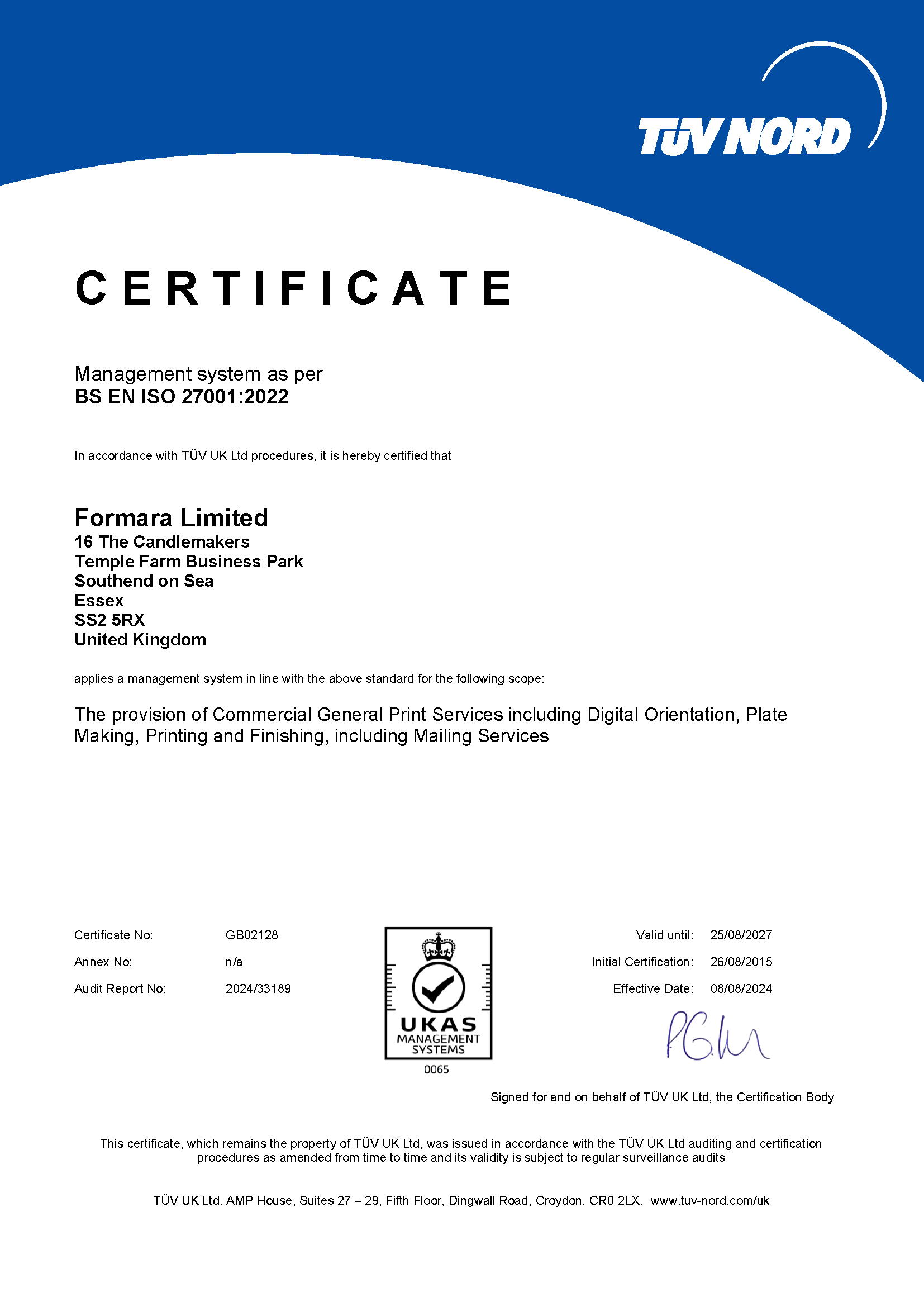 Image representing our ISO 27001 certificate