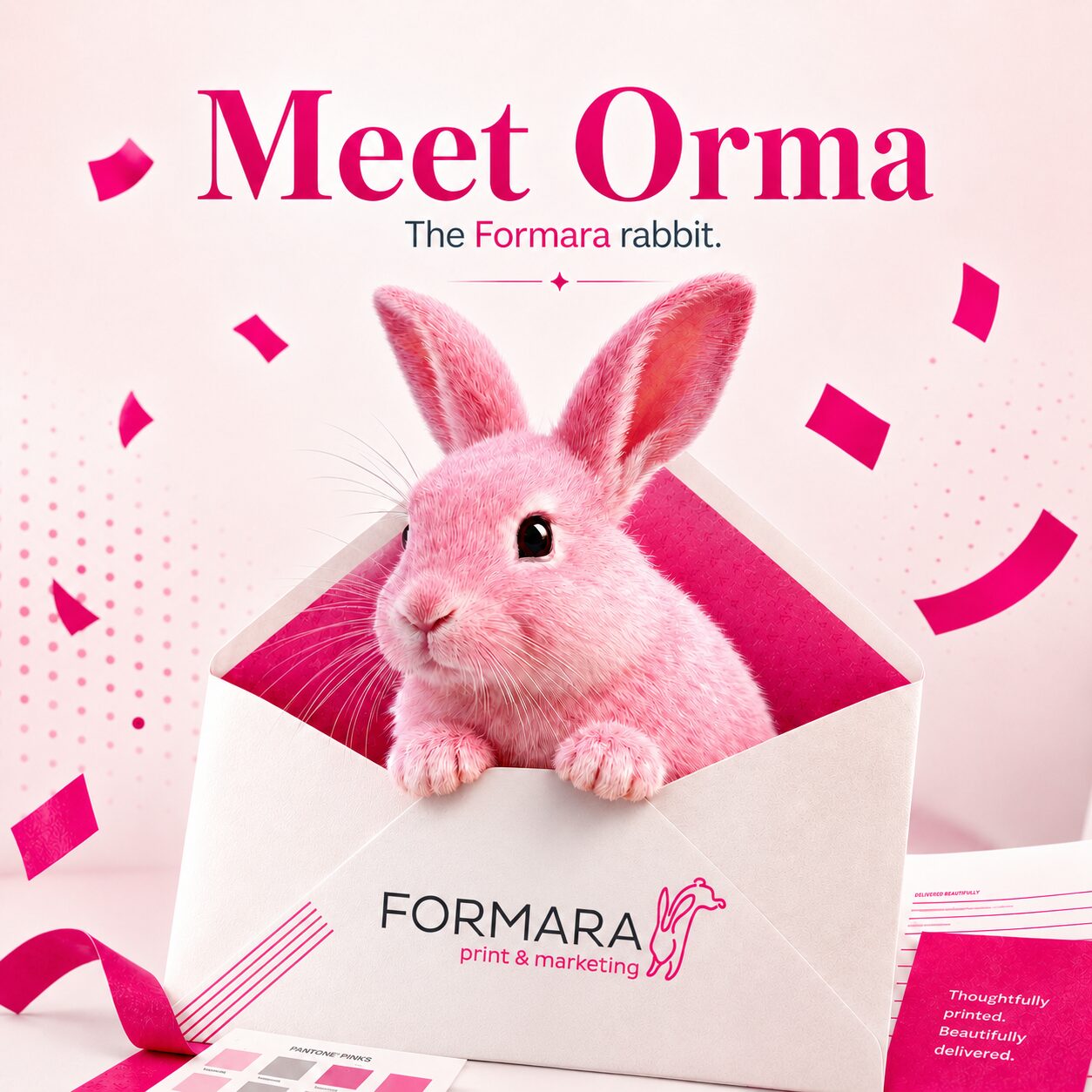 Formara’s Rabbit Finally Has a Name, featuring the Formara rabbit in a branded envelope