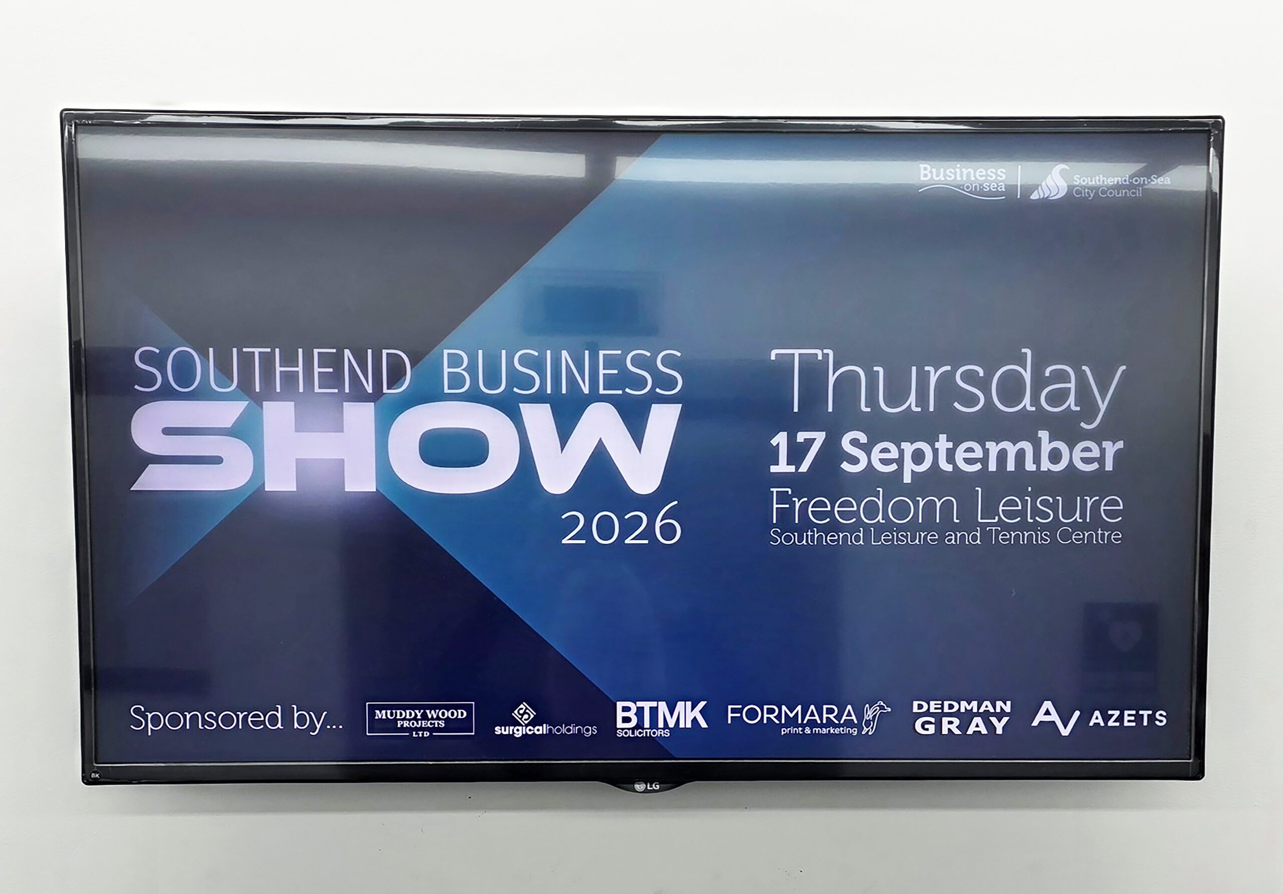 Southend’s first ever Business Show promotional display featuring Formara Print & Marketing as an official sponsor
