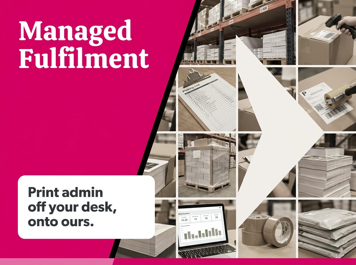 Managed Fulfilment services by Formara Print & Marketing with images of print admin and warehouse processes.